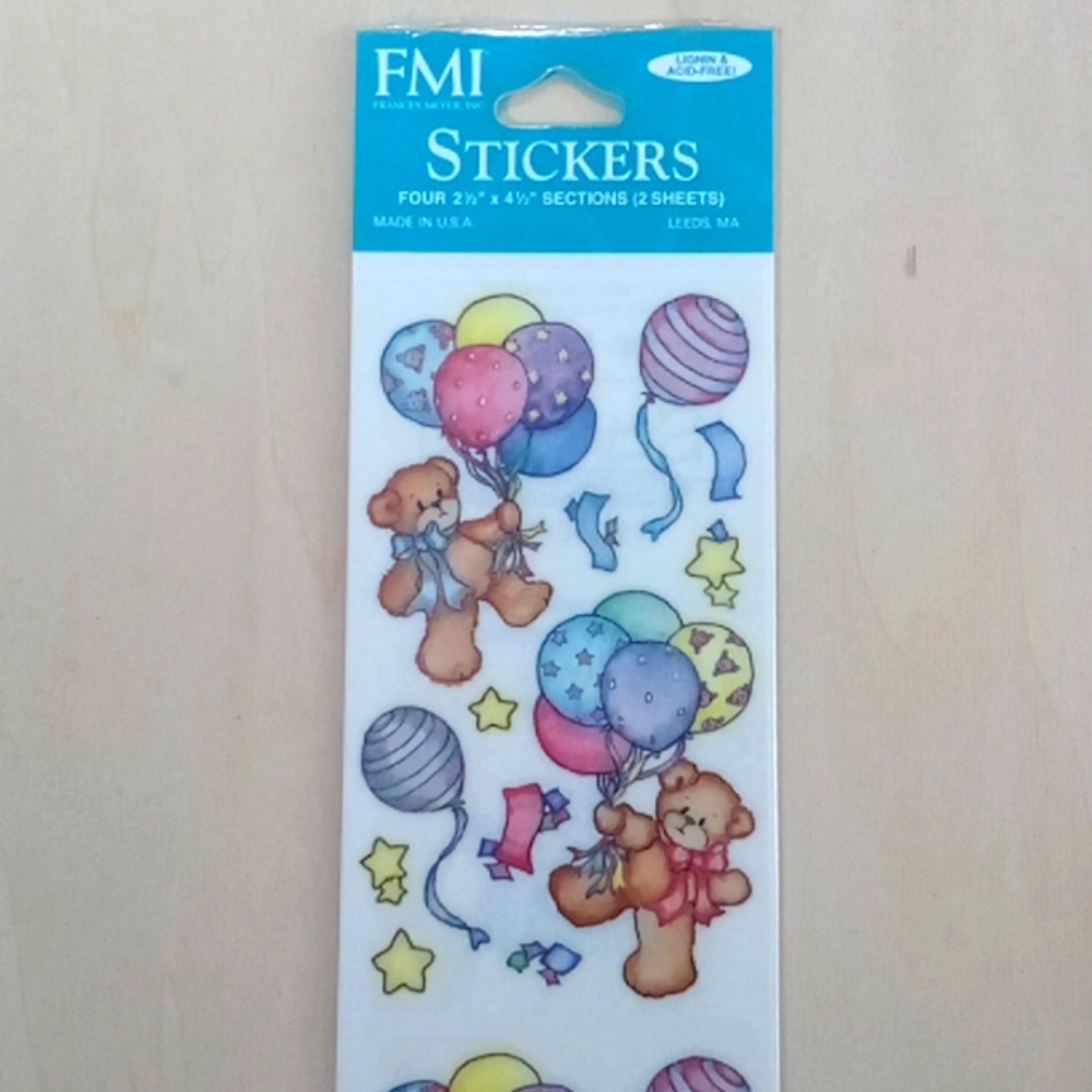 2/$15 VTG Teddy Bear & Balloons Scrapbook Stickers 2 Sheets 028647290738